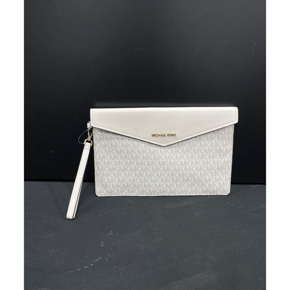 Michael Kors Jet Set Travel Envelope Wristlet Clutch Bag White Monogram
